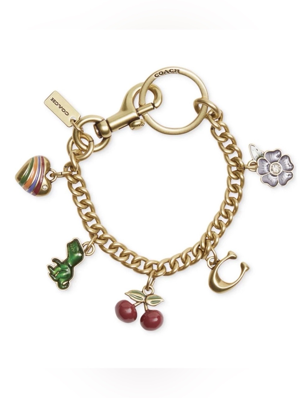 Coach Motif Chain Bag Charm In Metal/Brass/Multi Heart Cherry CN119 NWOT